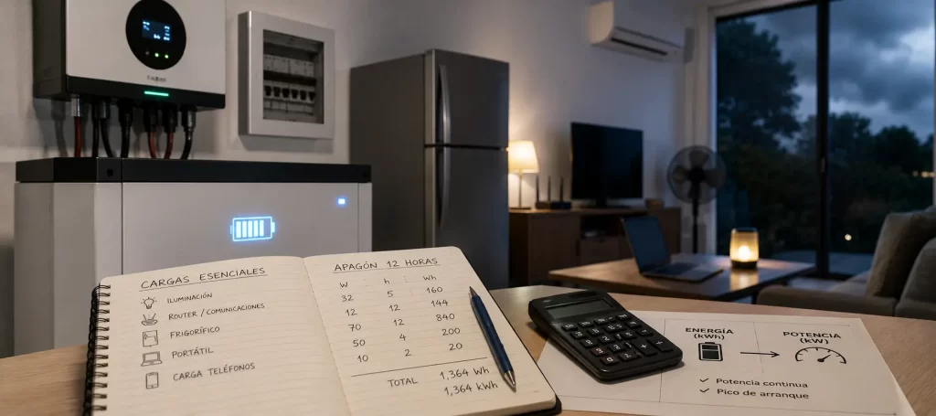Cómo calcular qué capacidad de batería necesitas para mantener las cargas esenciales durante un apagón