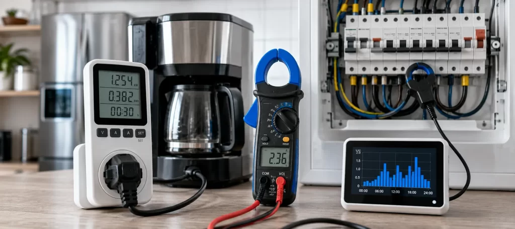 Cómo medir el consumo real de un electrodoméstico: medidor de enchufe, pinza amperimétrica o monitor del cuadro