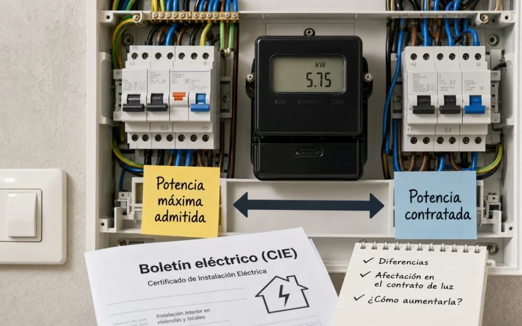 Qué potencia máxima admite el boletín eléctrico y cómo afecta al contrato